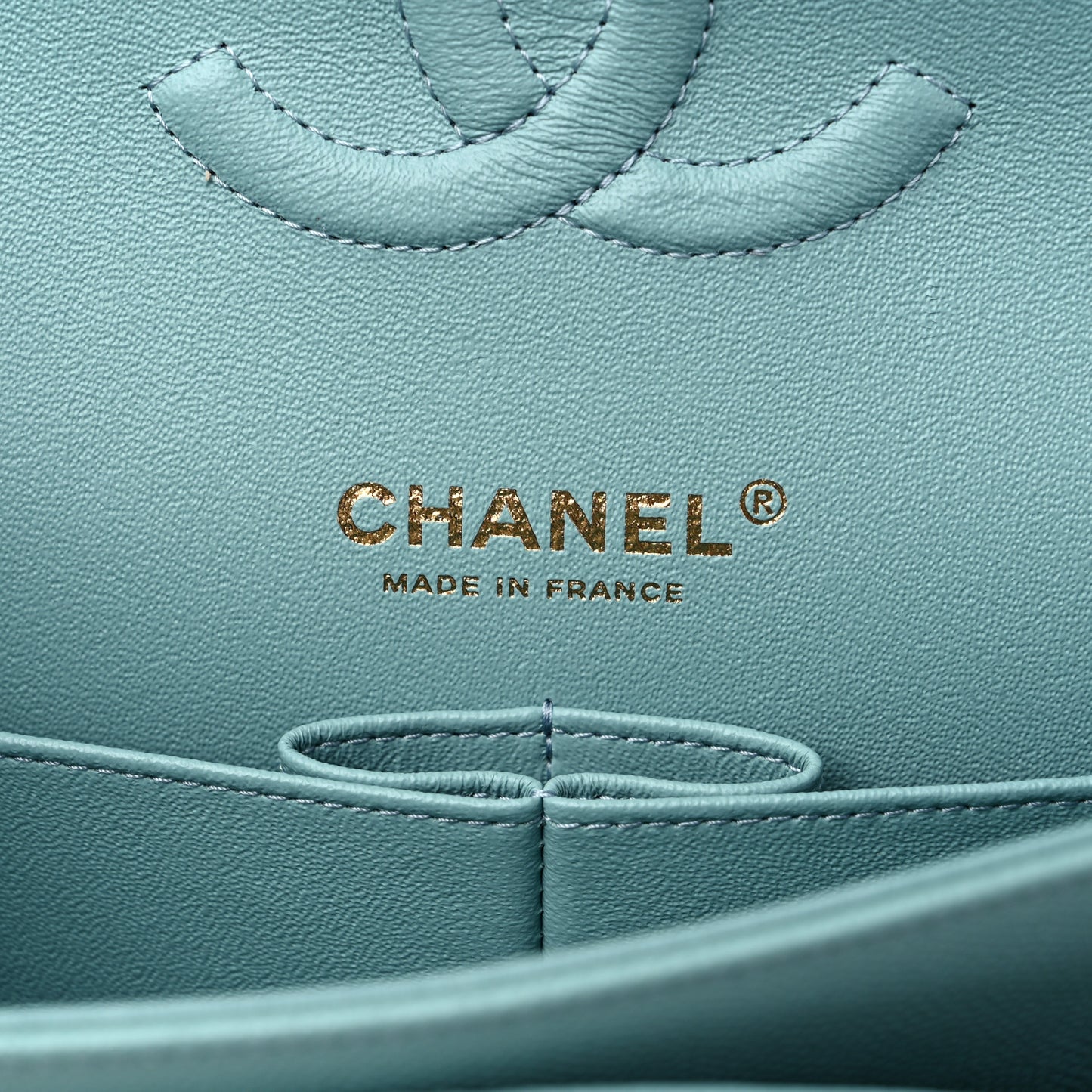 Caviar Quilted Medium Double Flap Light Blue