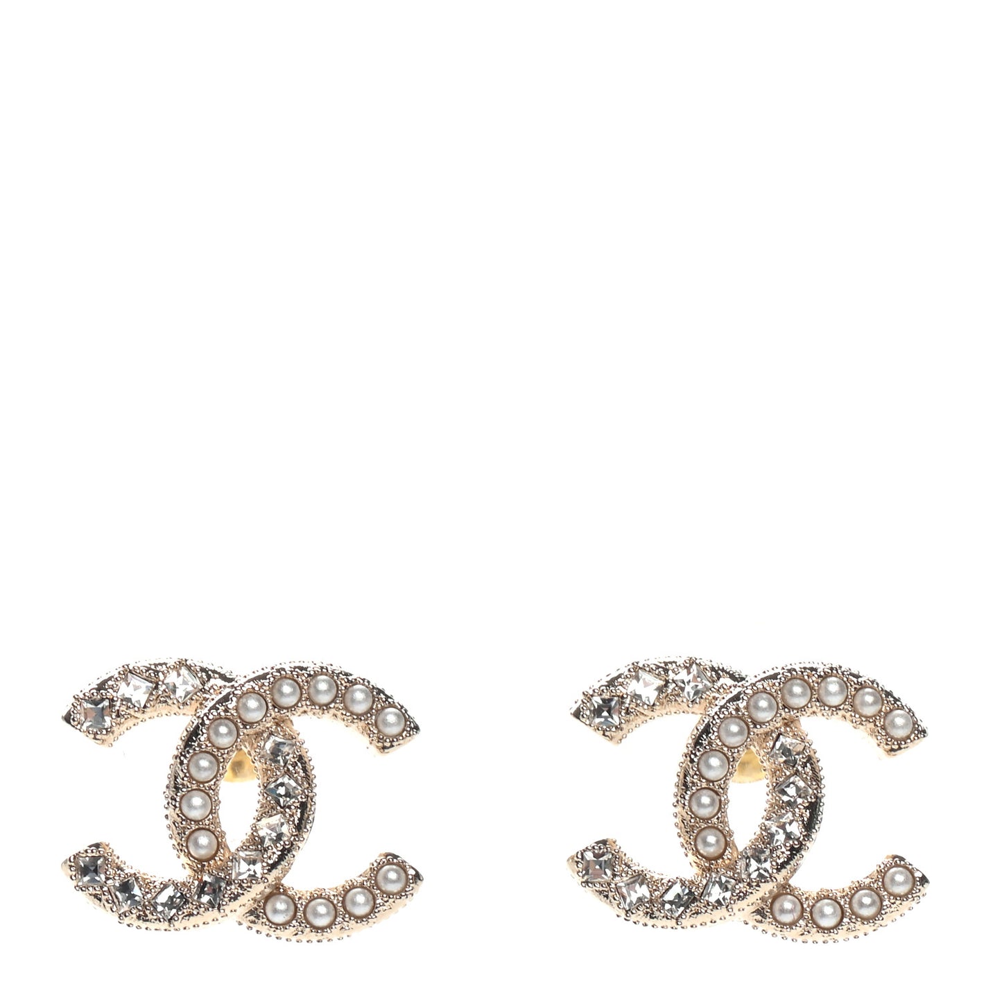 Crystal Pearl CC Earrings Gold