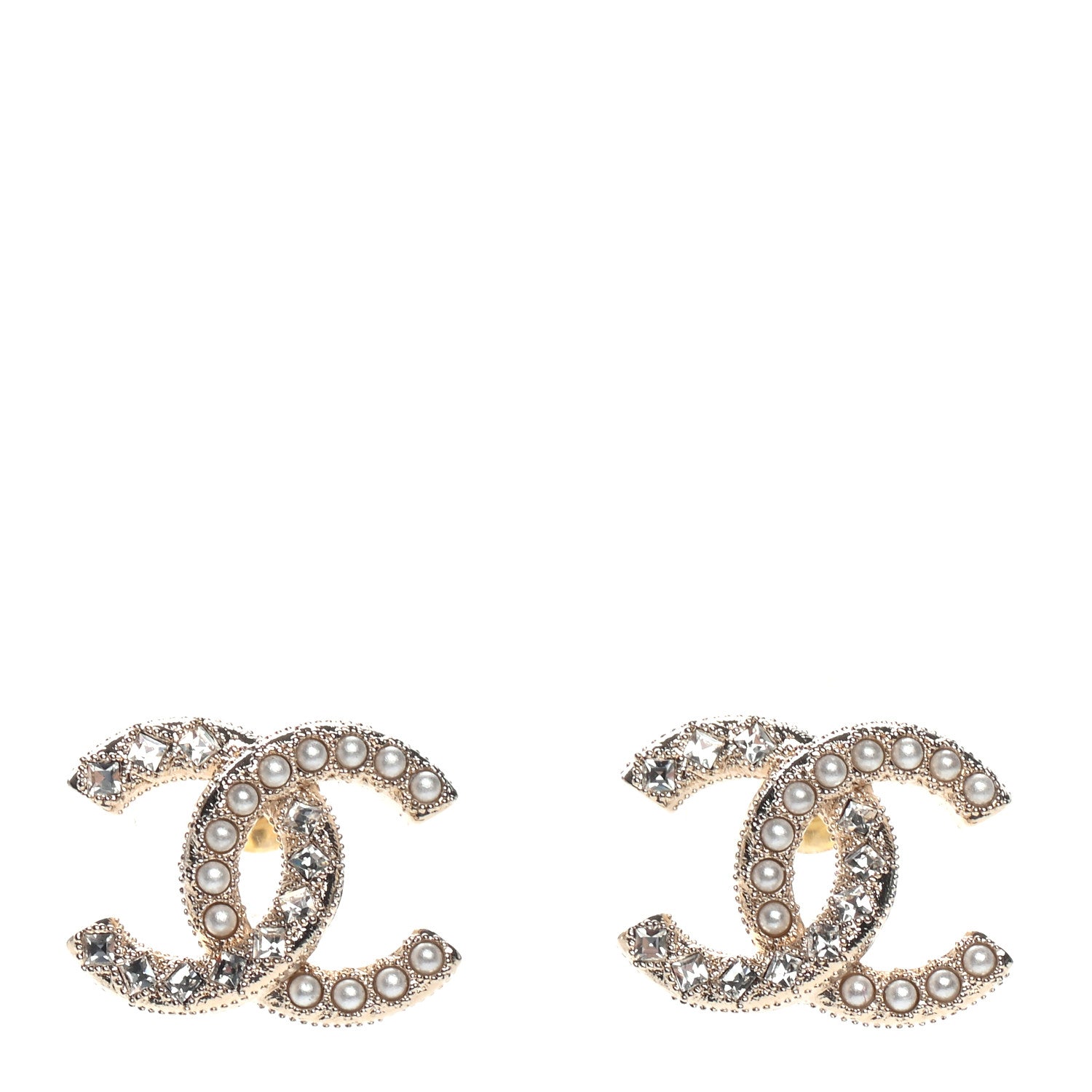 Chanel Crystal Pearl CC Earrings Gold 1 of 5
