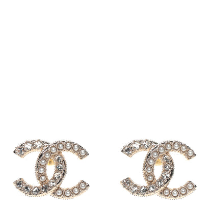 Chanel Crystal Pearl CC Earrings Gold 1 of 5
