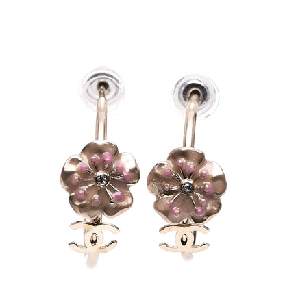 Chanel Enamel Crystal Camellia Earrings Pink Gold 1 of 4