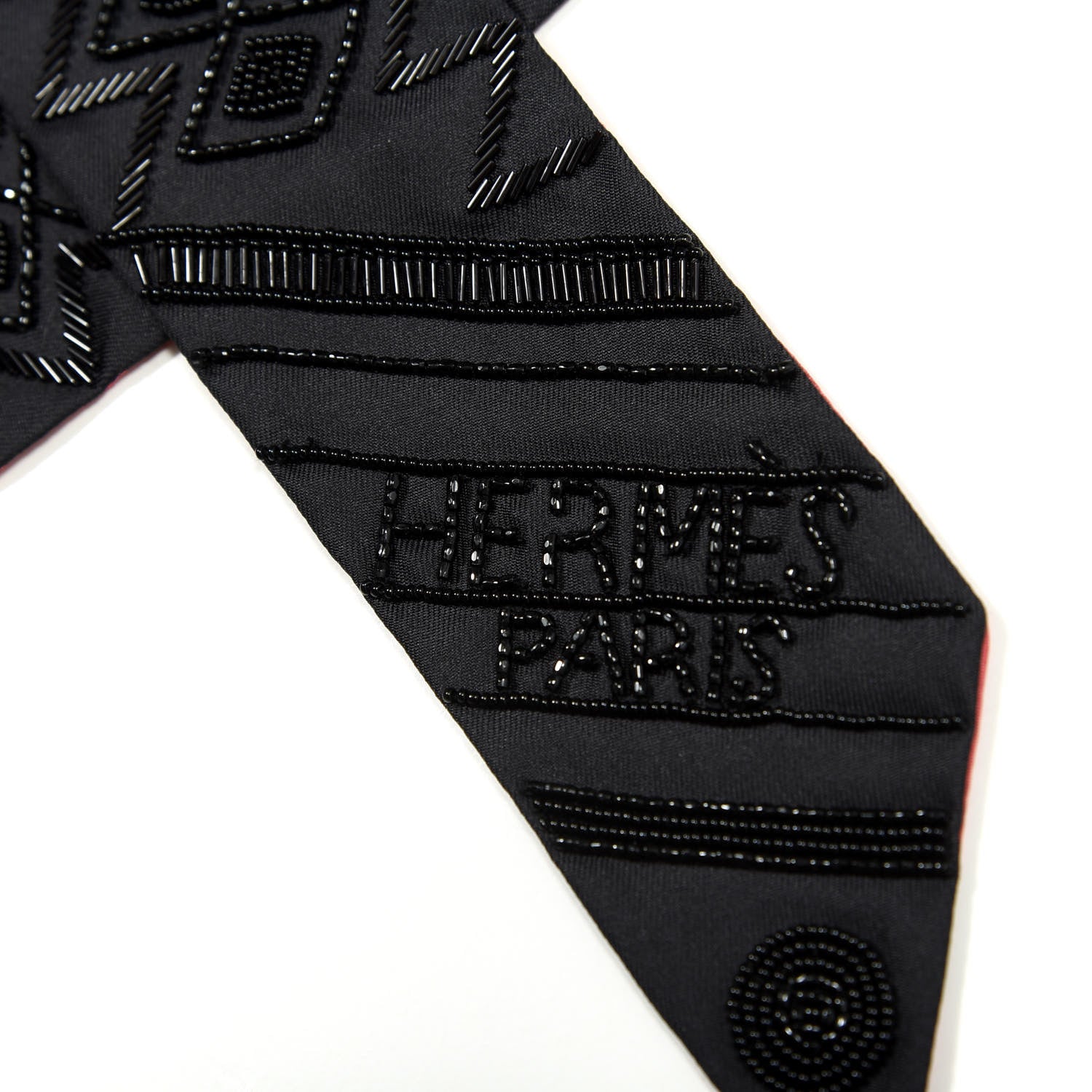 Hermes Silk Beaded Precieux Art Deco Ribbon Twilly Black 2 of 4