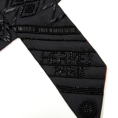 Hermes Silk Beaded Precieux Art Deco Ribbon Twilly Black 2 of 4