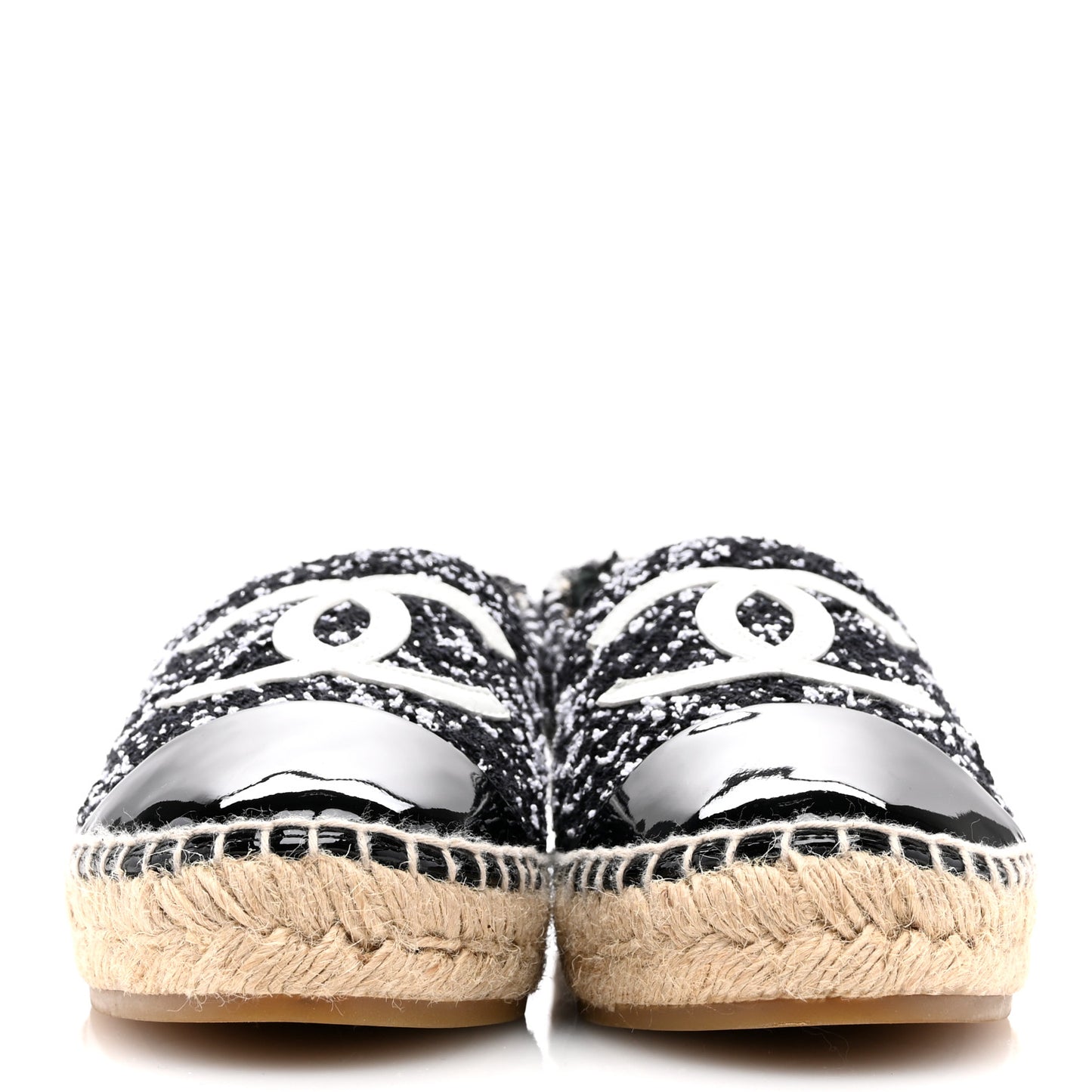 Tweed Lambskin Patent CC Espadrilles 39 Black White