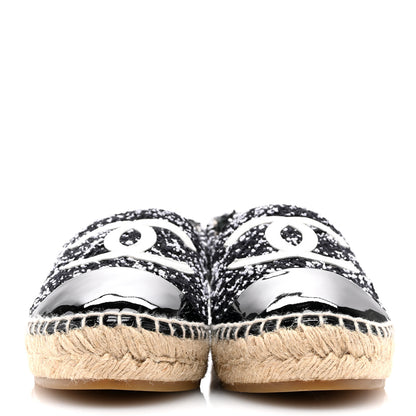 Chanel Tweed Lambskin Patent CC Espadrilles 39 Black White 2 of 10