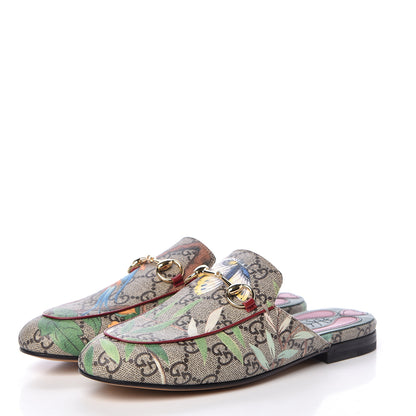 Gucci GG Supreme Monogram Tian Womens Princetown Slippers 34.5 Beige Ebony Multicolor 3 of 10