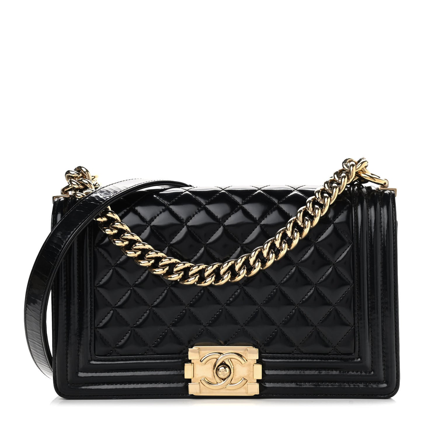 Patent Calfskin Quilted Medium Boy Flap Black
