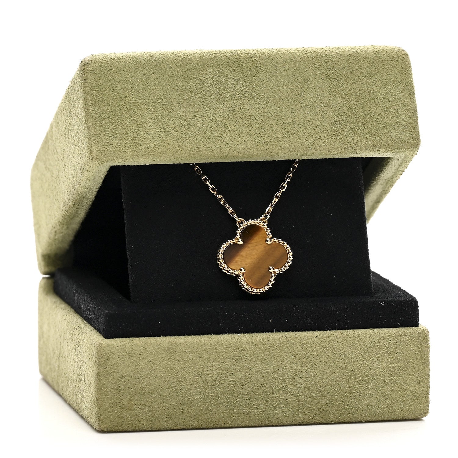 Van Cleef & Arpels 18K Yellow Gold Tiger Eye Vintage Alhambra Pendant Necklace 6 of 6