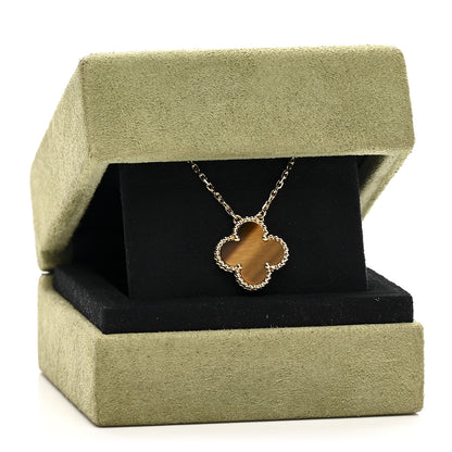 Van Cleef & Arpels 18K Yellow Gold Tiger Eye Vintage Alhambra Pendant Necklace 6 of 6