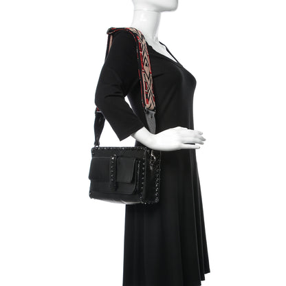 Valentino Garavani Craquele Calfskin Small Guitar Strap Rockstud Rolling Flap Pocket Shoulder Bag Black 2 of 8