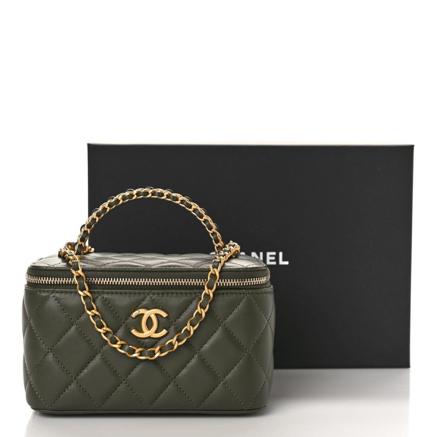 Lambskin Quilted Pick Me Up Vanity Case Khaki