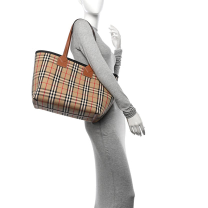 Burberry Cotton Vintage Check Medium London Tote Bag Briar Brown Black 2 of 10