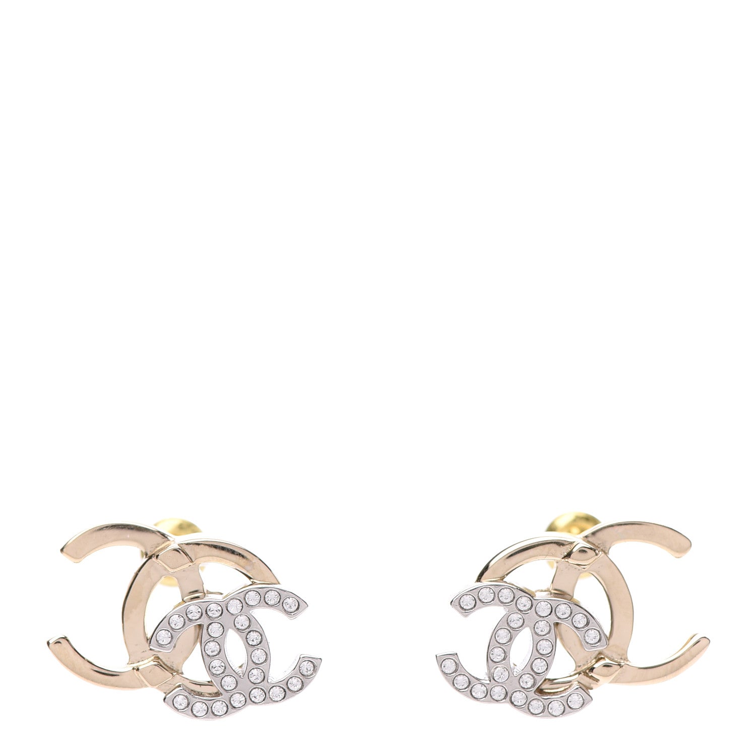 Chanel Crystal Double CC Earrings Gold Silver 1 of 5
