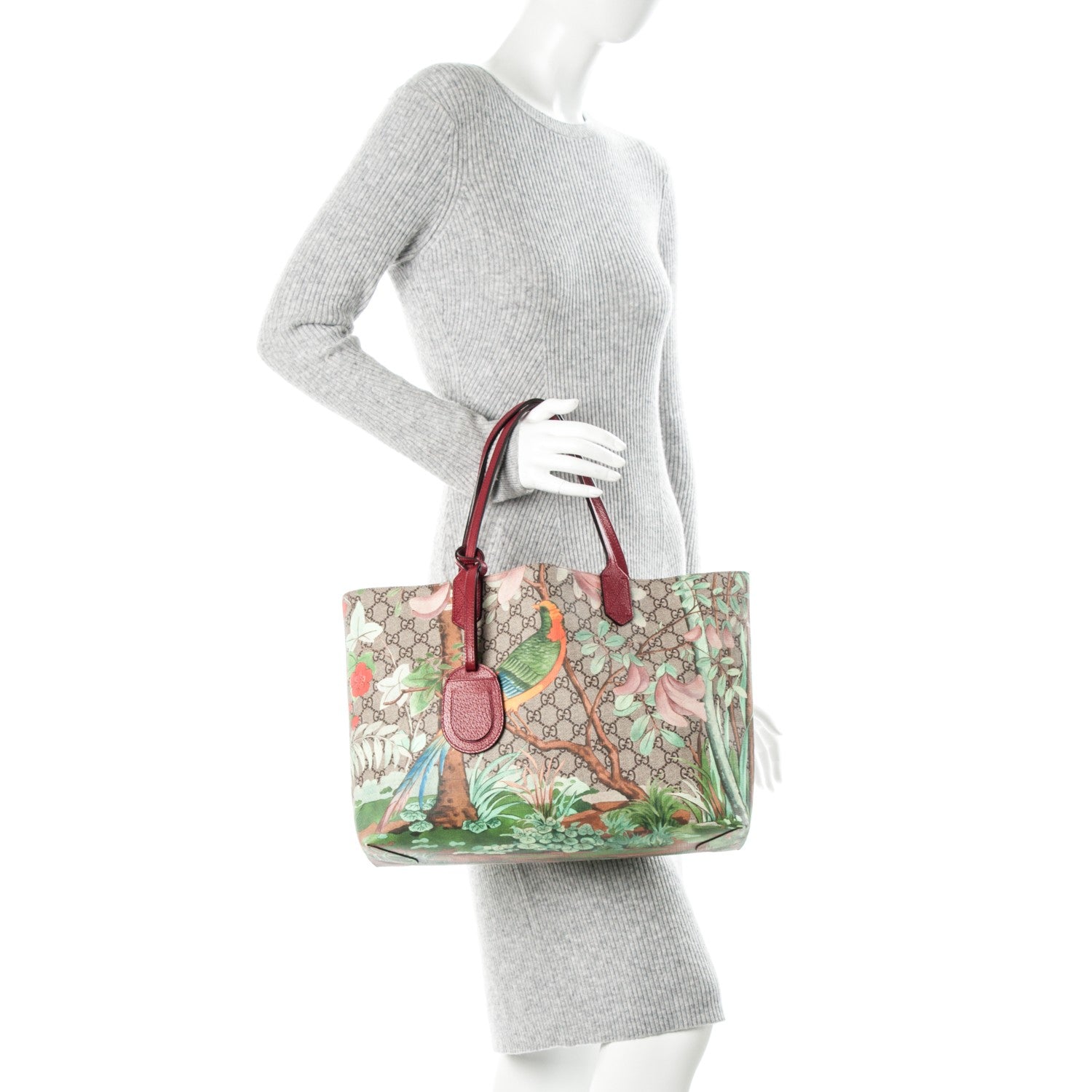 Gucci GG Supreme Monogram Tian Medium Shopping Tote Beige Multicolor Red 2 of 7