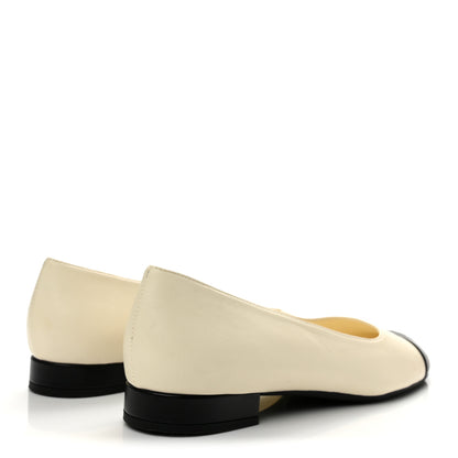Chanel Lambskin Cap Toe CC Uniform Ballerina Flats 38 Beige Black 5 of 9