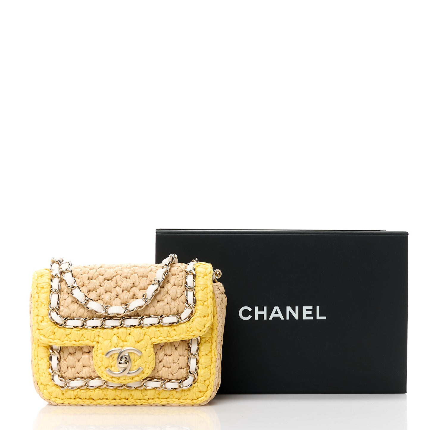 Raffia Chain Venice Beach Mini Flap Bag Beige Yellow