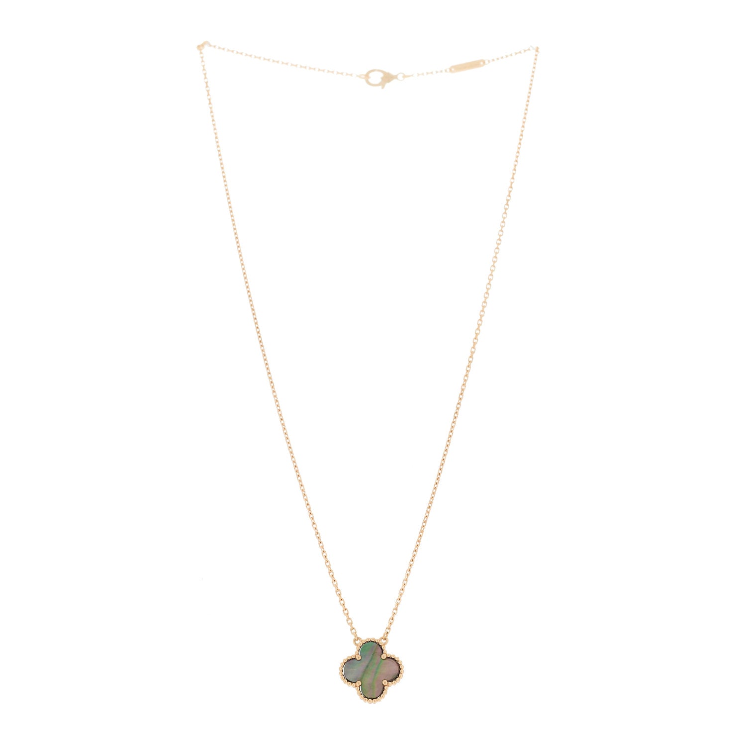 Van Cleef & Arpels 18K Rose Gold Gray Mother of Pearl Vintage Alhambra Pendant Necklace 3 of 6
