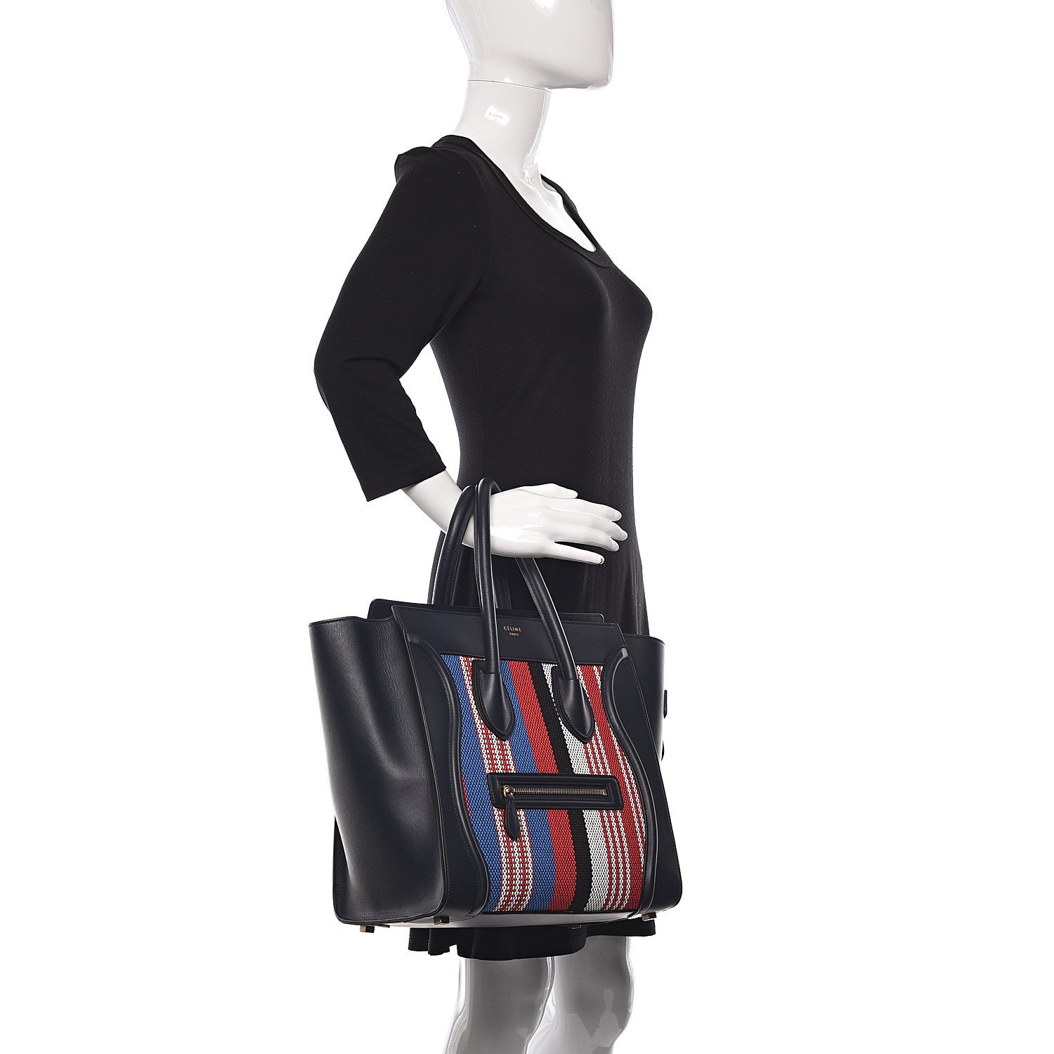 Celine Smooth Calfskin Striped Cotton Canvas Mini Luggage Navy Blue 2 of 11