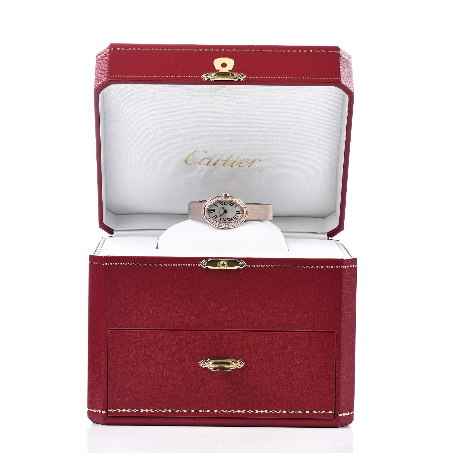 Cartier 18K Pink Gold Satin Diamond 18mm Baignoire Quartz Watch Taupe 8 of 10