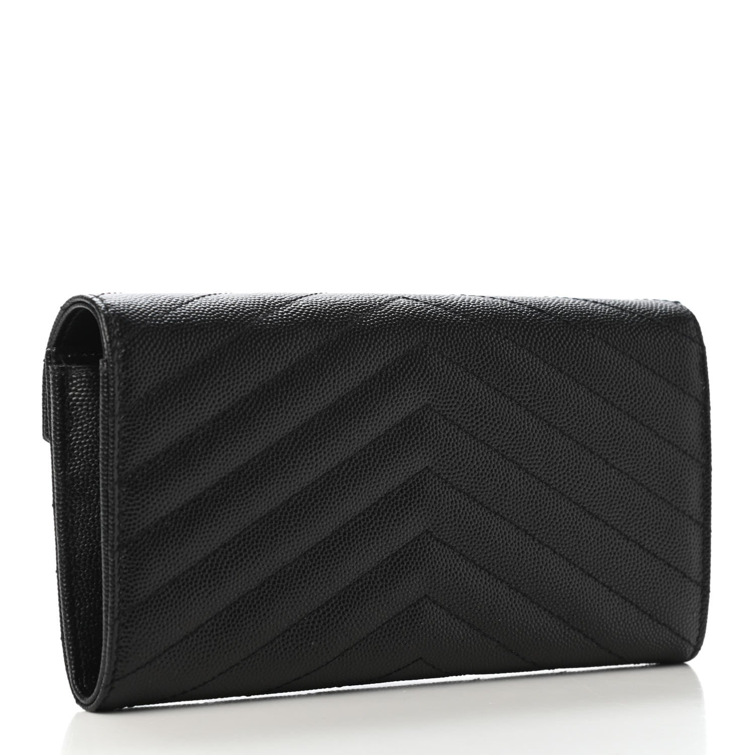 Saint Laurent Grain De Poudre Matelasse Chevron Monogram Flap Wallet Black 2 of 4