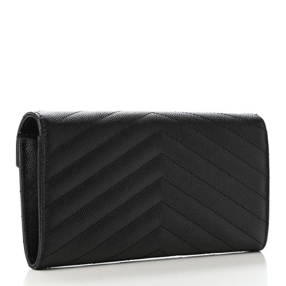 Saint Laurent Grain De Poudre Matelasse Chevron Monogram Flap Wallet Black 2 of 4