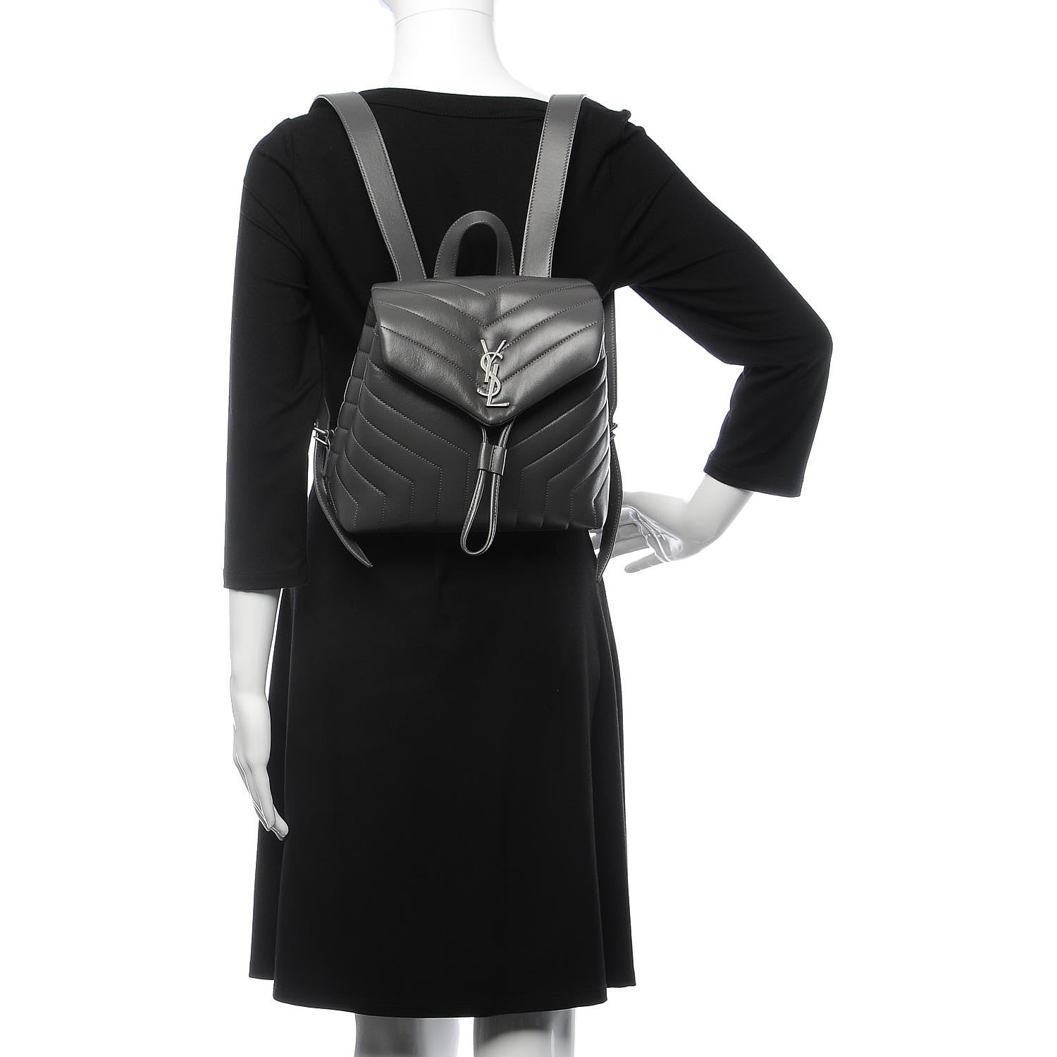 Saint Laurent Calfskin Y Quilted Monogram Small Loulou Backpack Asphalt 2 of 7