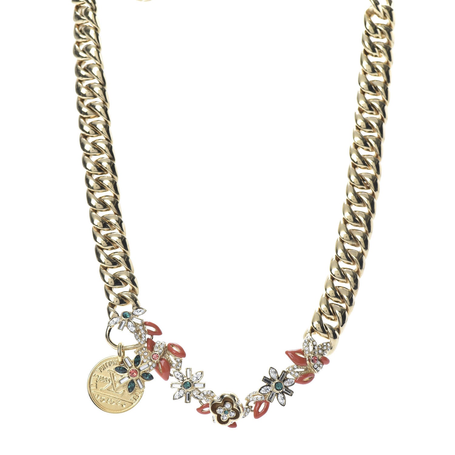 Louis Vuitton Metal Enamel Crystal Miss Windsor Chain Necklace Gold 1 of 5