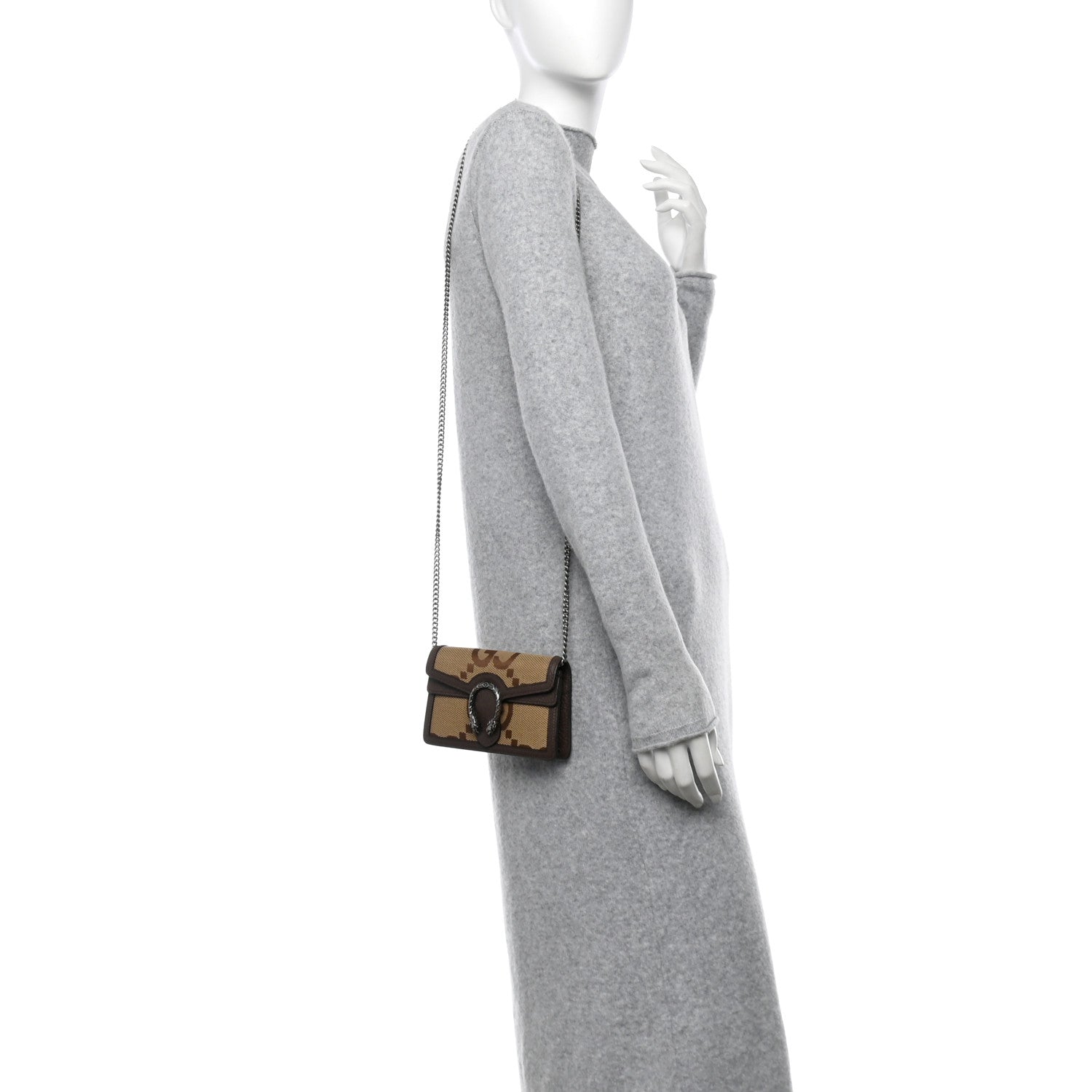 Gucci Monogram Jumbo GG Textured Dollar Calfskin Super Mini Dionysus Shoulder Bag Camel Ebony New Acero 2 of 10