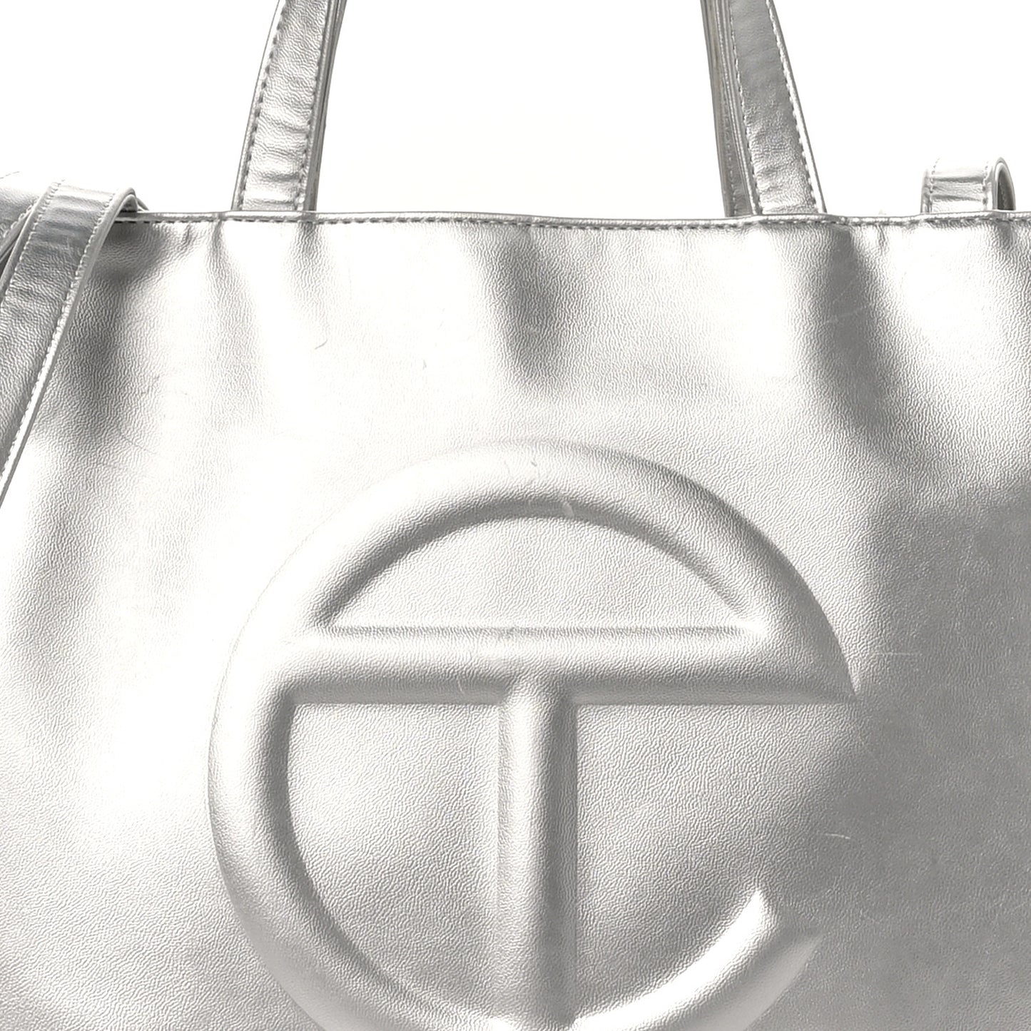 Metallic Vegan Leather Medium Shopping Bag Silver