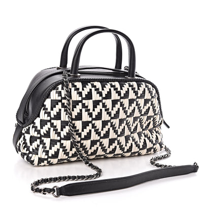 Chanel Calfskin Woven Bowling Bag Black White 3 of 10