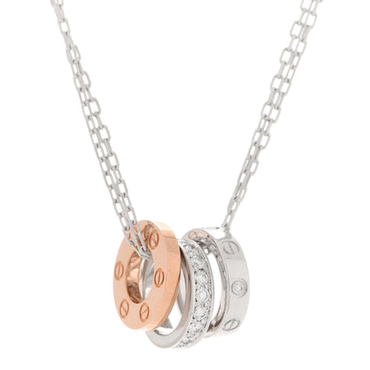 Cartier 18K White Pink Gold Diamond Three Ring LOVE Necklace 4 of 10