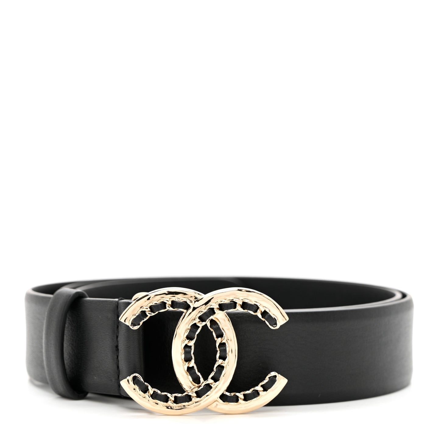 Calfskin Lambskin CC Chain Belt 85 34 Black Gold