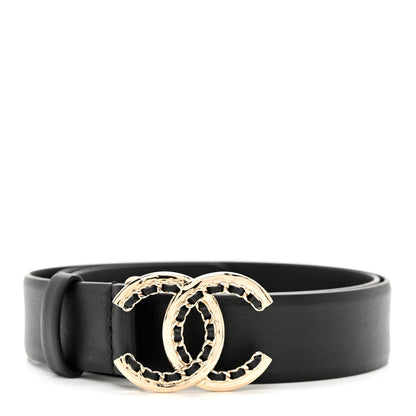 Chanel Calfskin Lambskin CC Chain Belt 85 34 Black Gold 1 of 7