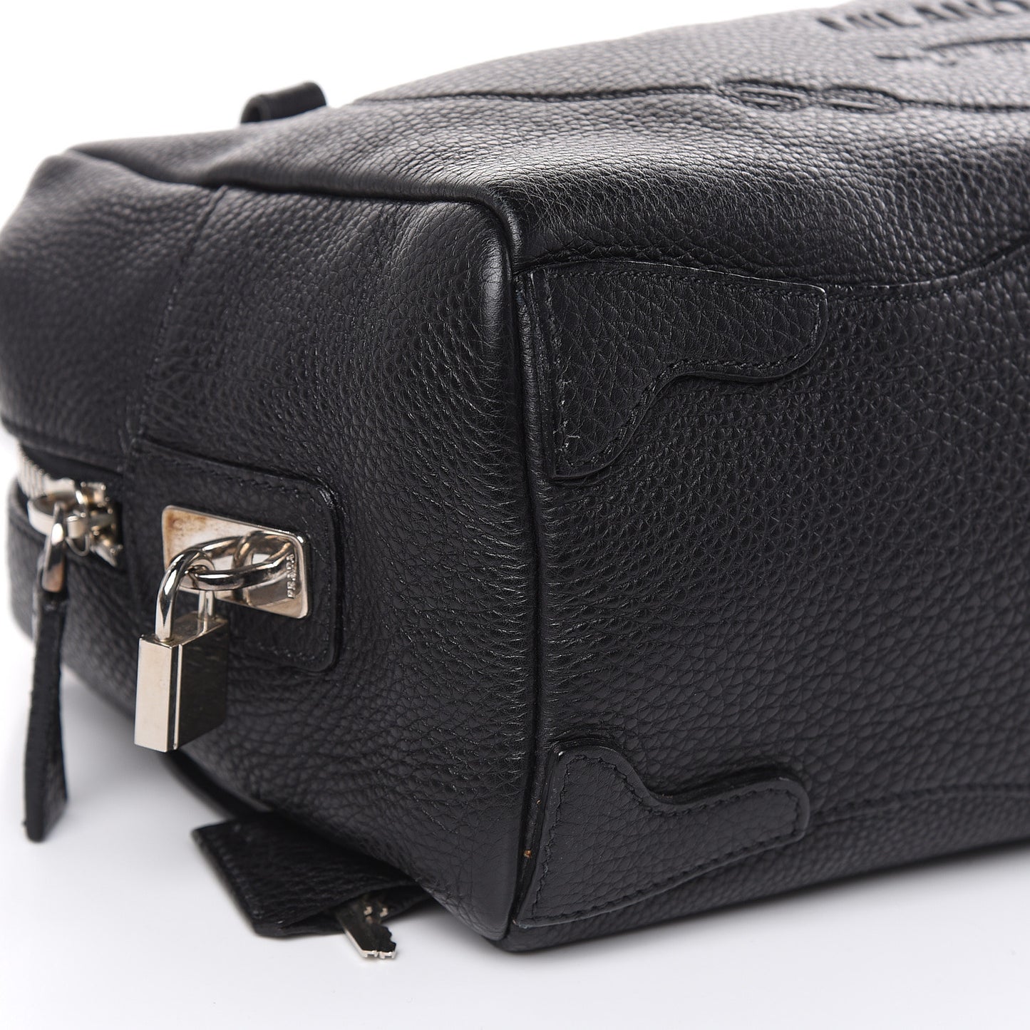 Vitello Daino Embossed Logo Bowler Black