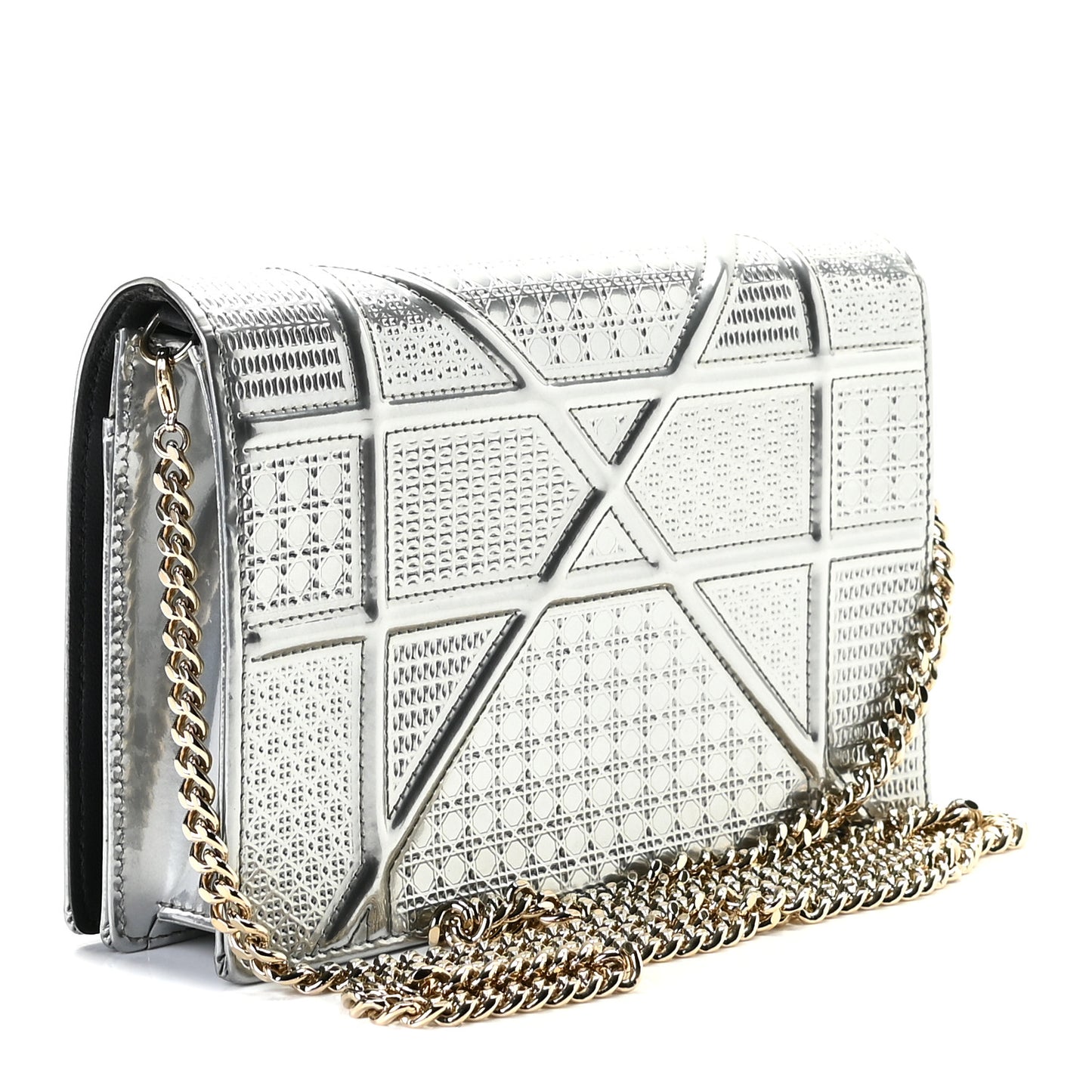 Metallic Patent Micro-Cannage Diorama Wallet on Chain Pouch Graphine