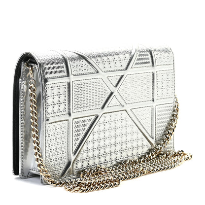 Christian Dior Metallic Patent Micro-Cannage Diorama Wallet on Chain Pouch Graphine 2 of 10