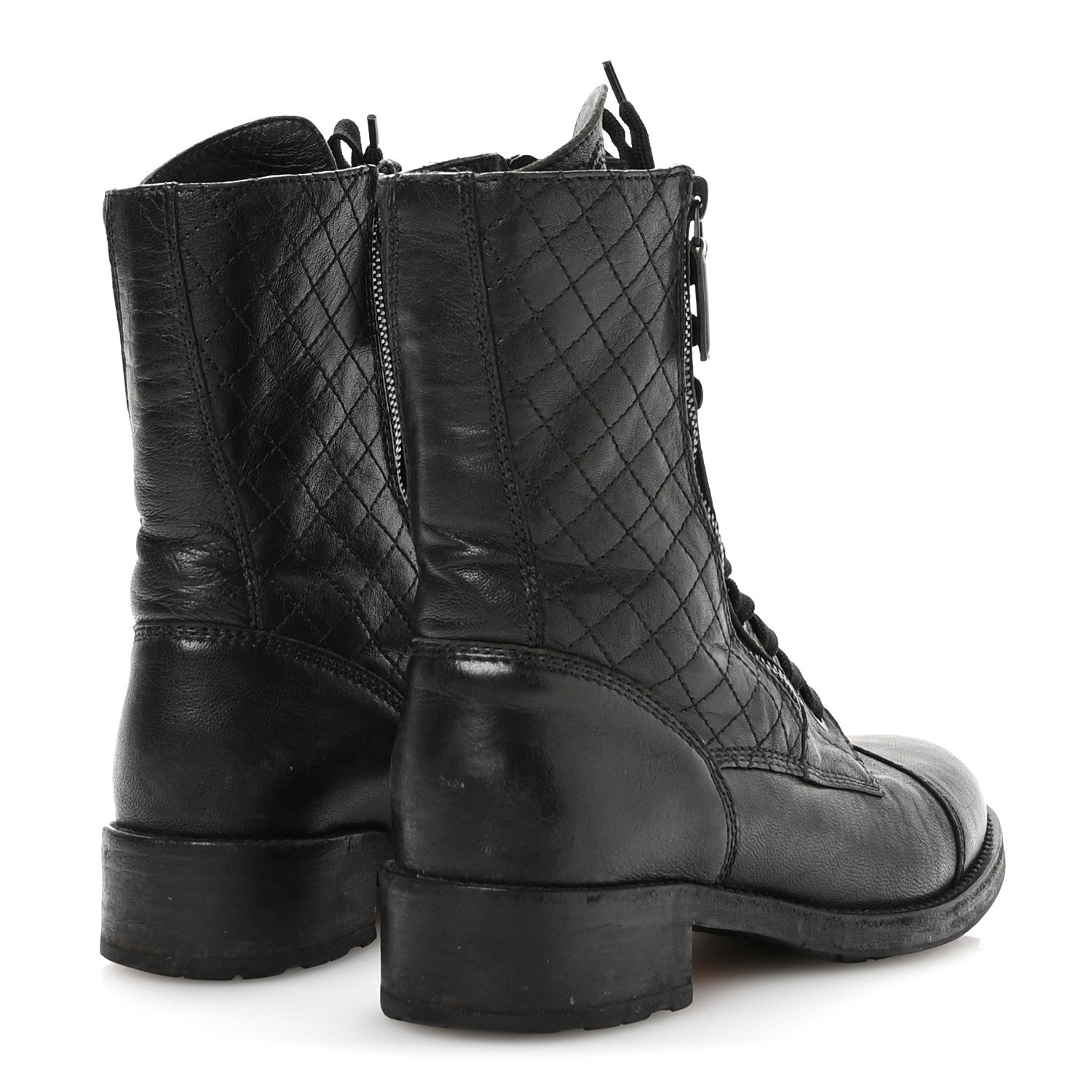 Chanel Sheepskin Quilted CC Tall Lace Up Combat Boots 38.5 Black 5 of 8