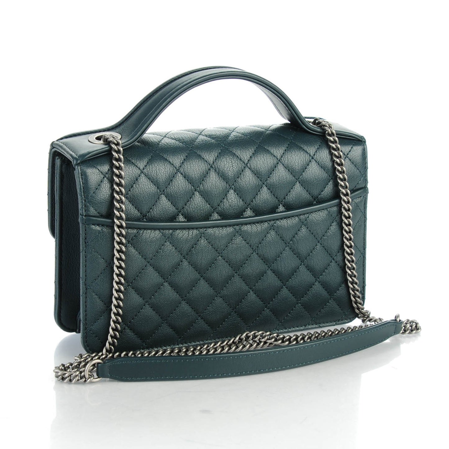Goatskin Quilted Small CC University Top Handle Flap Dark Green