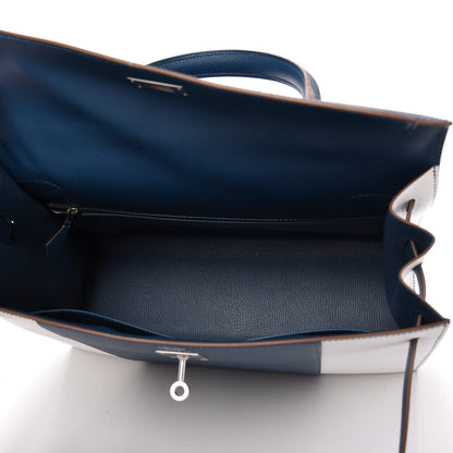 Hermes Epsom Kelly Flag Sellier 35 Bleu Thalassa White 5 of 10