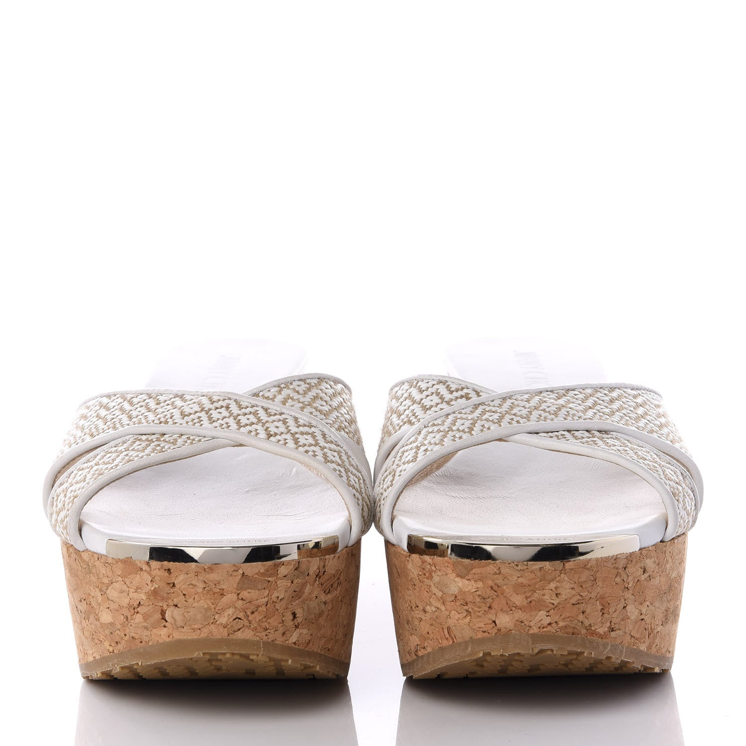 Jimmy Choo Woven Fabric Cork Prima Wedge Sandals 37 White Marble 3 of 9
