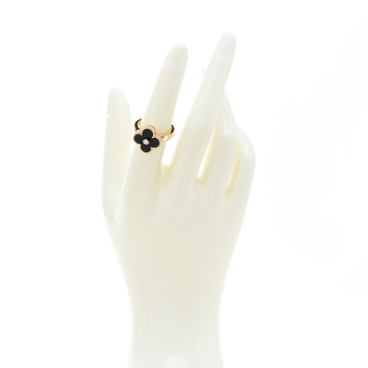 Van Cleef & Arpels 18K Yellow Gold Black Onyx Diamond Vintage Alhambra Ring 53 6.5 2 of 7