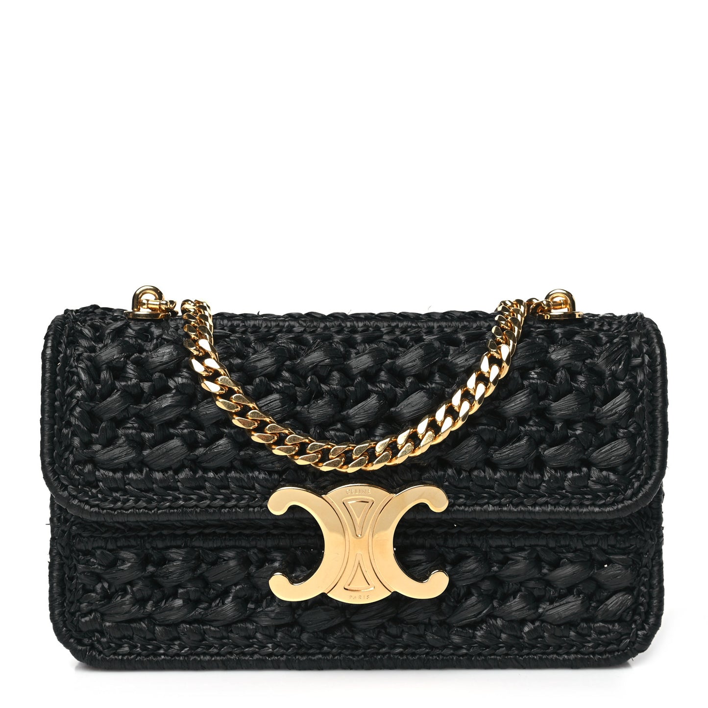 Raffia Effect Claude Chain Shoulder Bag Black