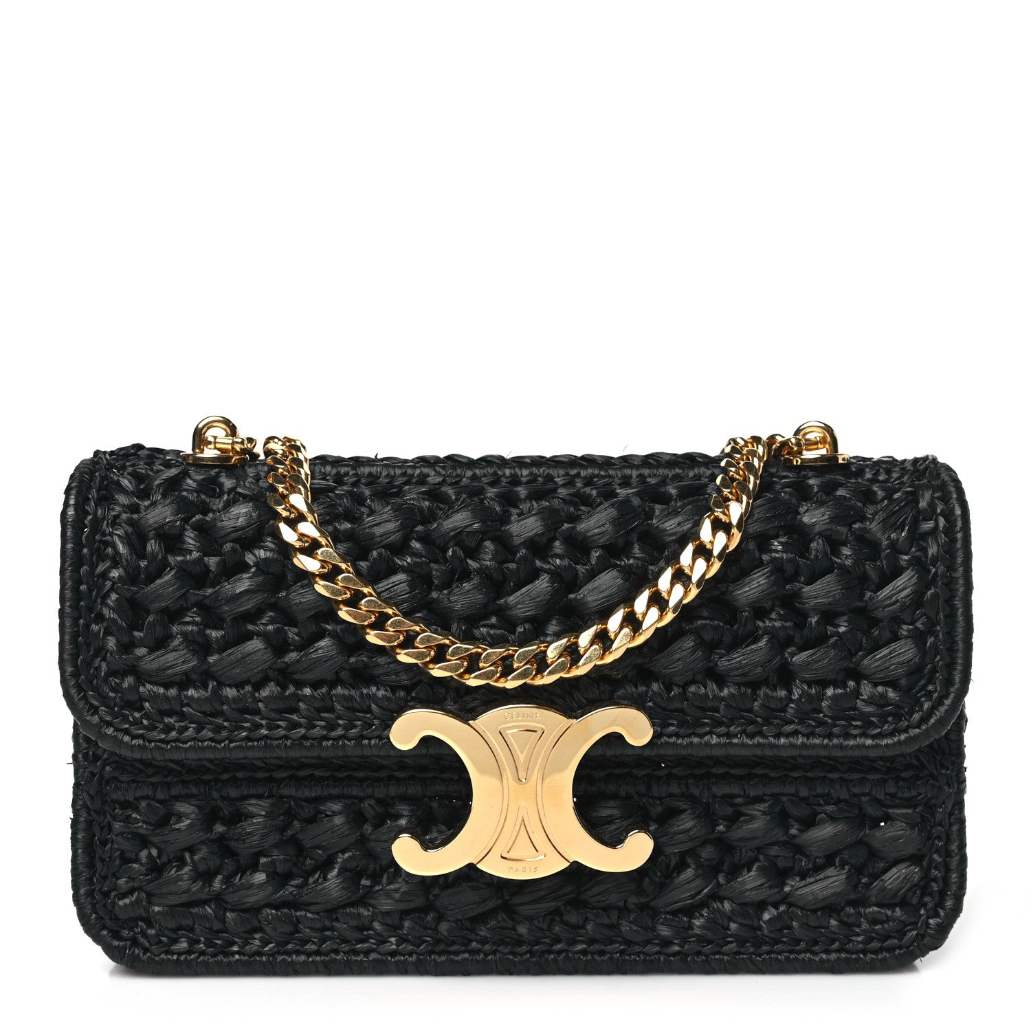 Celine Raffia Effect Claude Chain Shoulder Bag Black 1 of 9