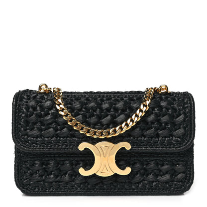 Celine Raffia Effect Claude Chain Shoulder Bag Black 1 of 9
