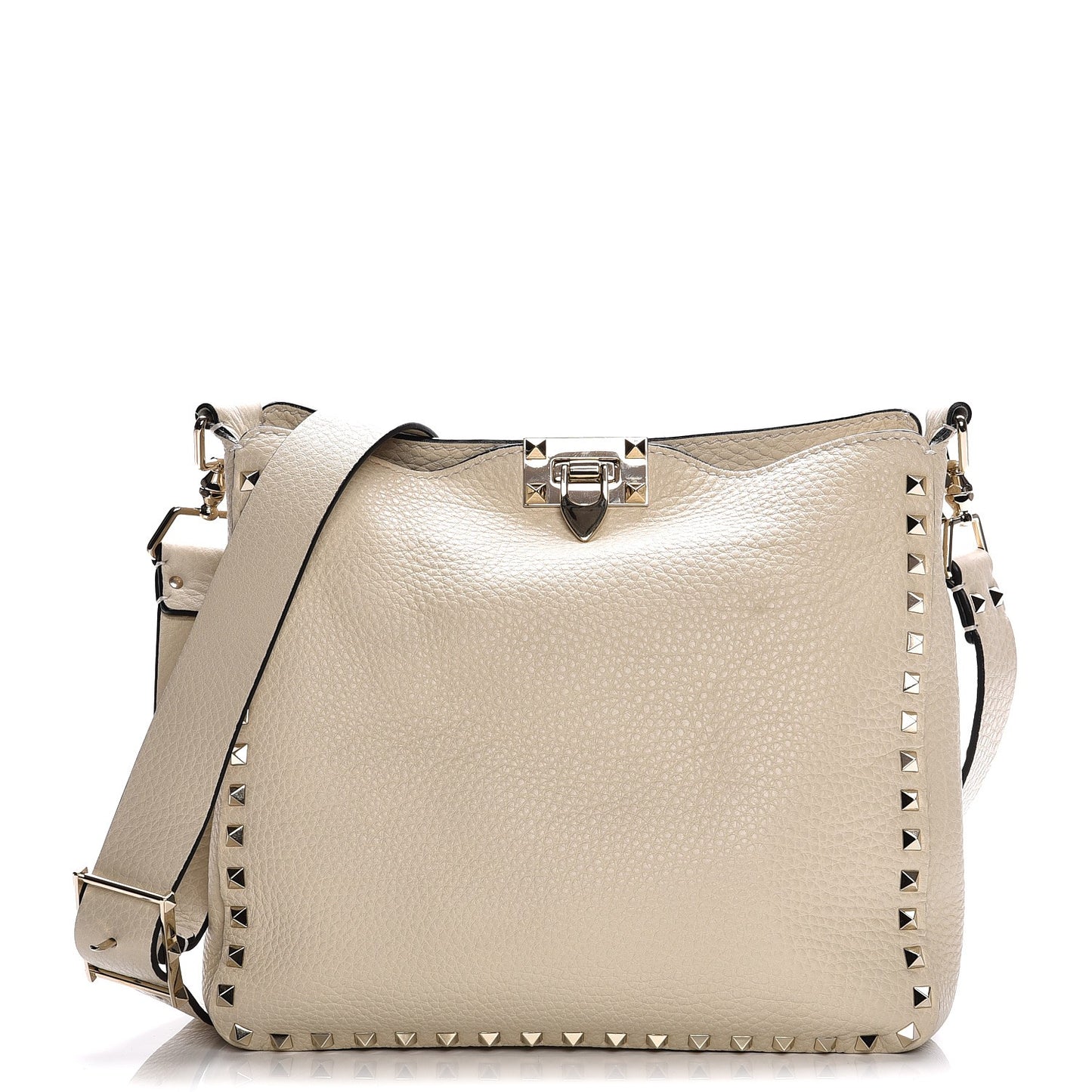 Pebbled Calfskin Small Rockstud Flip-Lock Messenger Bag Light Ivory