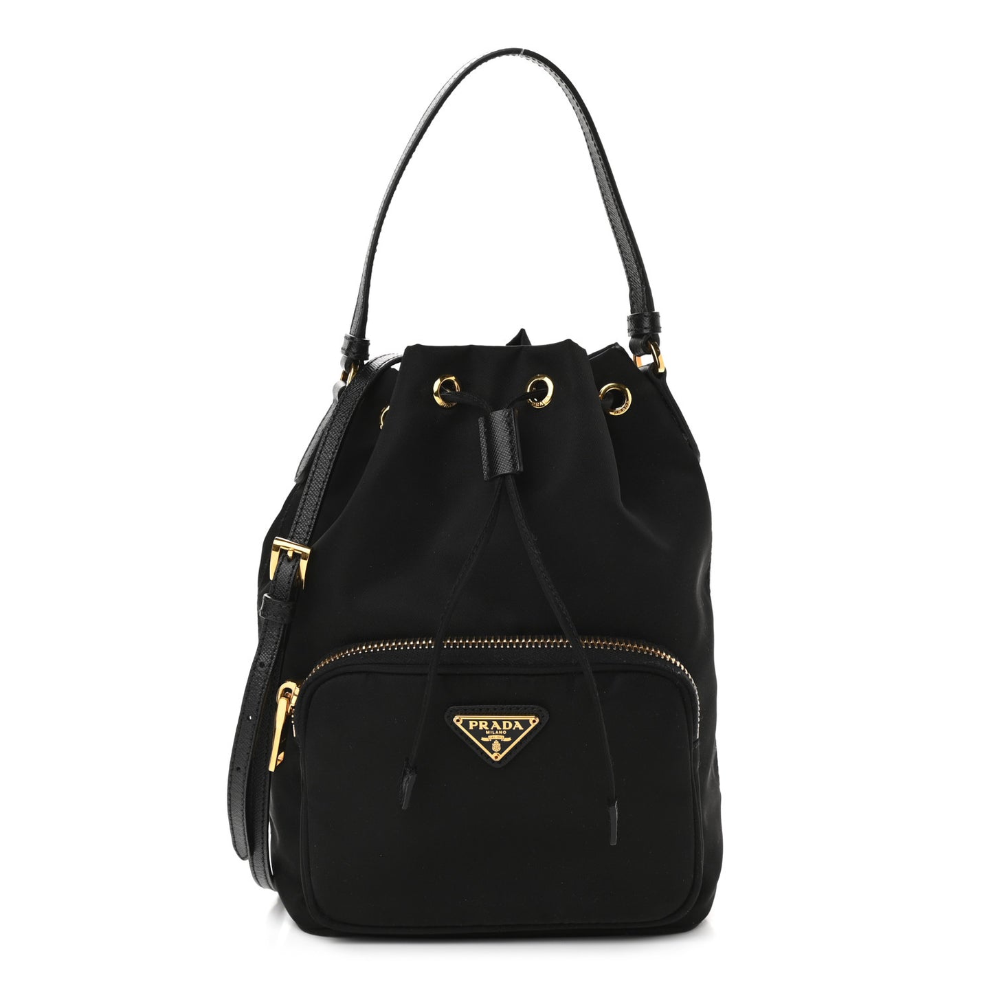 Saffiano Tessuto Nylon Mini Bucket Crossbody Bag Black