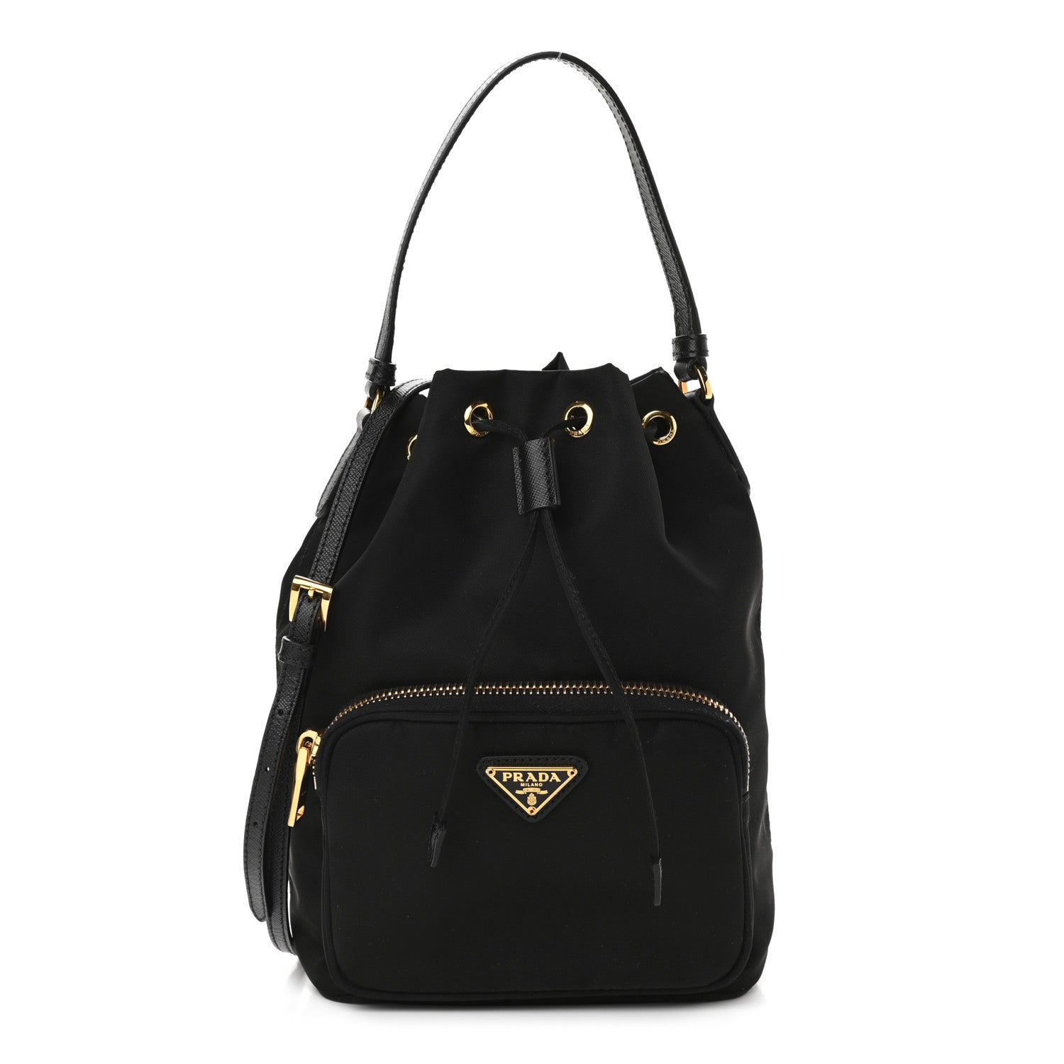 Prada Saffiano Tessuto Nylon Mini Bucket Crossbody Bag Black 1 of 11