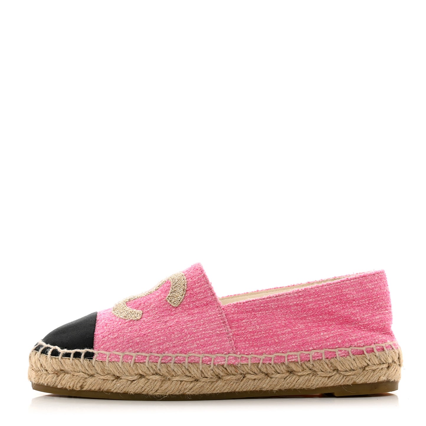 Tweed Grosgrain CC Espadrilles 36 Pink Black