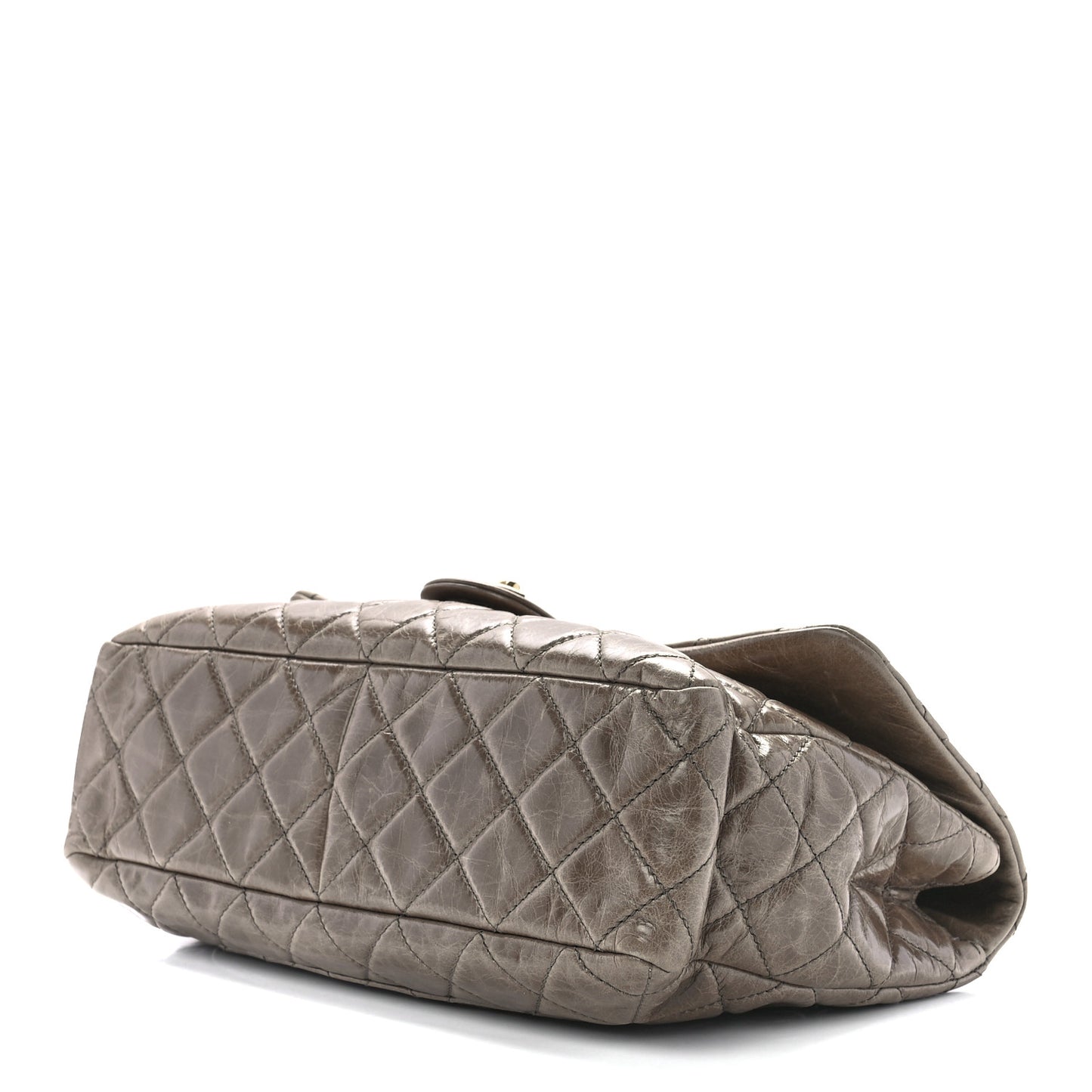 Glazed Calfskin Castle Rock Medium Flap Dark Beige