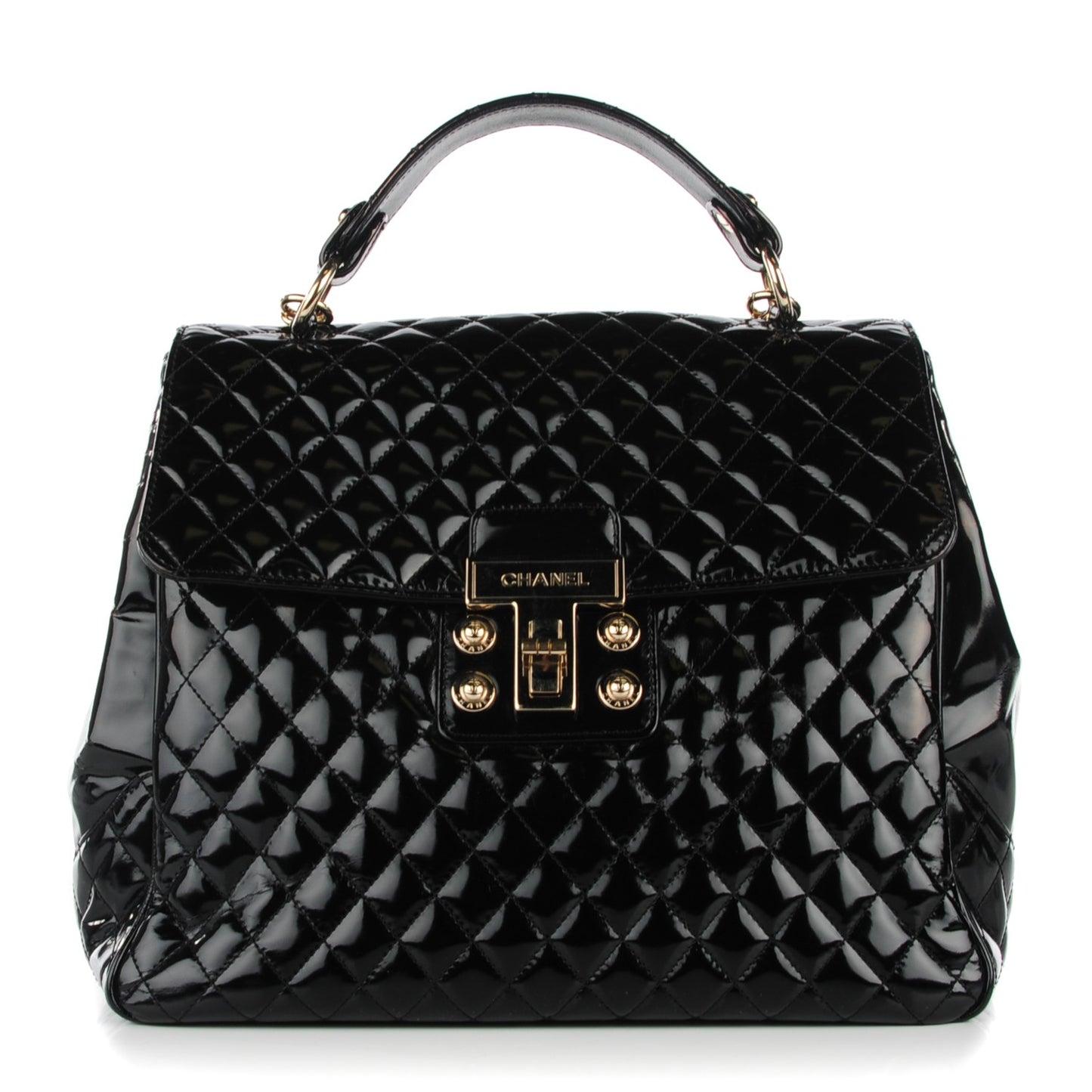 Glazed Calfskin Quilted Mademoiselle Bag Black